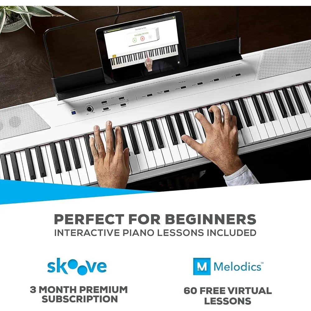 Digital Piano Keyboard with Semi Weighted Keys, 2x20W Speakers, 5 Voices, Split, Layer and Lesson Mode, FX and Piano Lessons