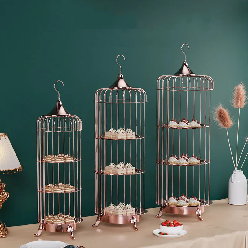 Factory Direct 2026 Iron Birdcage Decoration Cake Rack Dessert Rack Wedding Multi-Layer European Banquet Dim Sum Rack