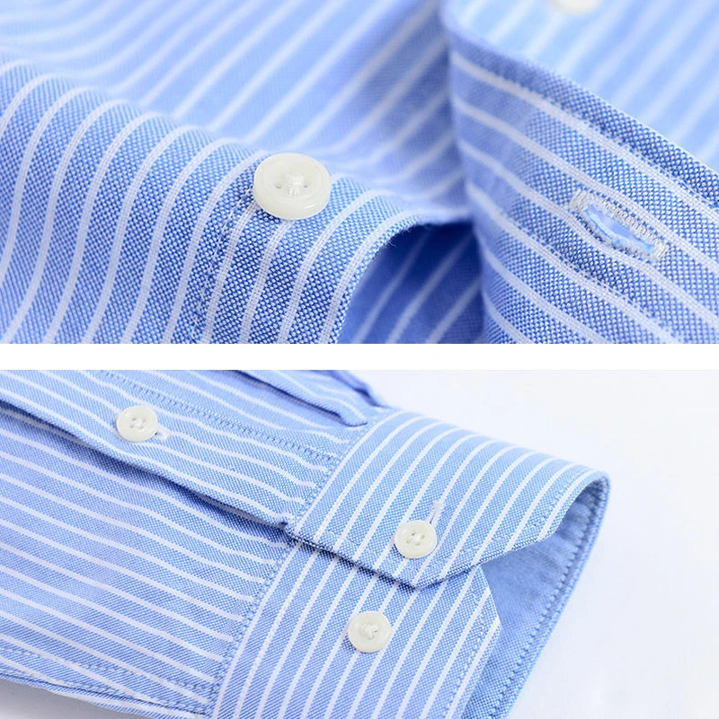 Camisa Oxford de manga larga para hombre, camisas de vestir informales de algodón sólido para negocios, camisa azul a cuadros a rayas con botones,