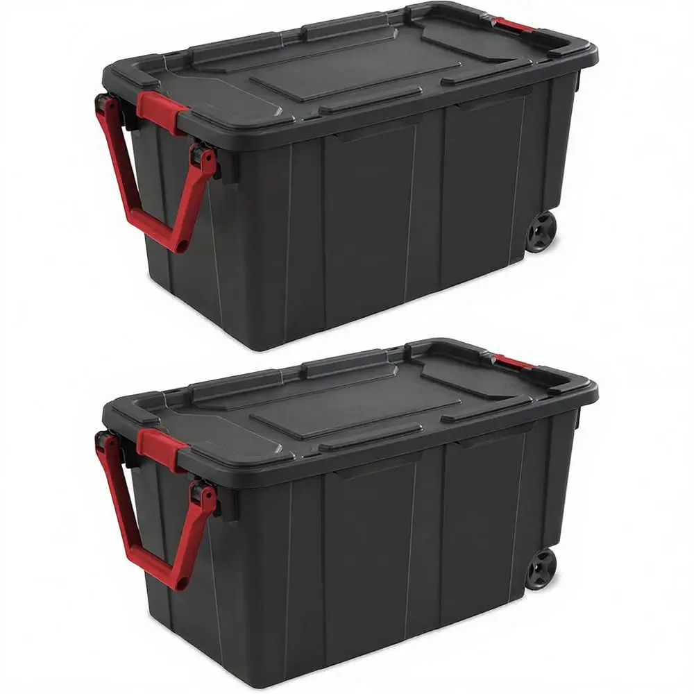 

2 PCS 40 Gallon Wheeled Industrial Tote Plastic Black