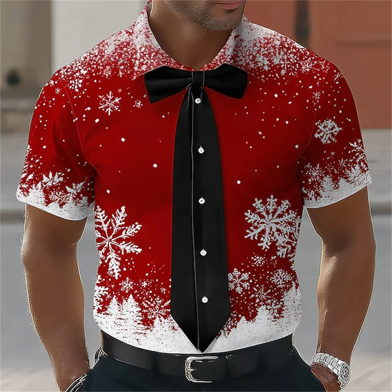 

Men's Christmas shirt, 3D high-definition printed Christmas tree pattern, lapel button men's short-sleeved shirt, party wear