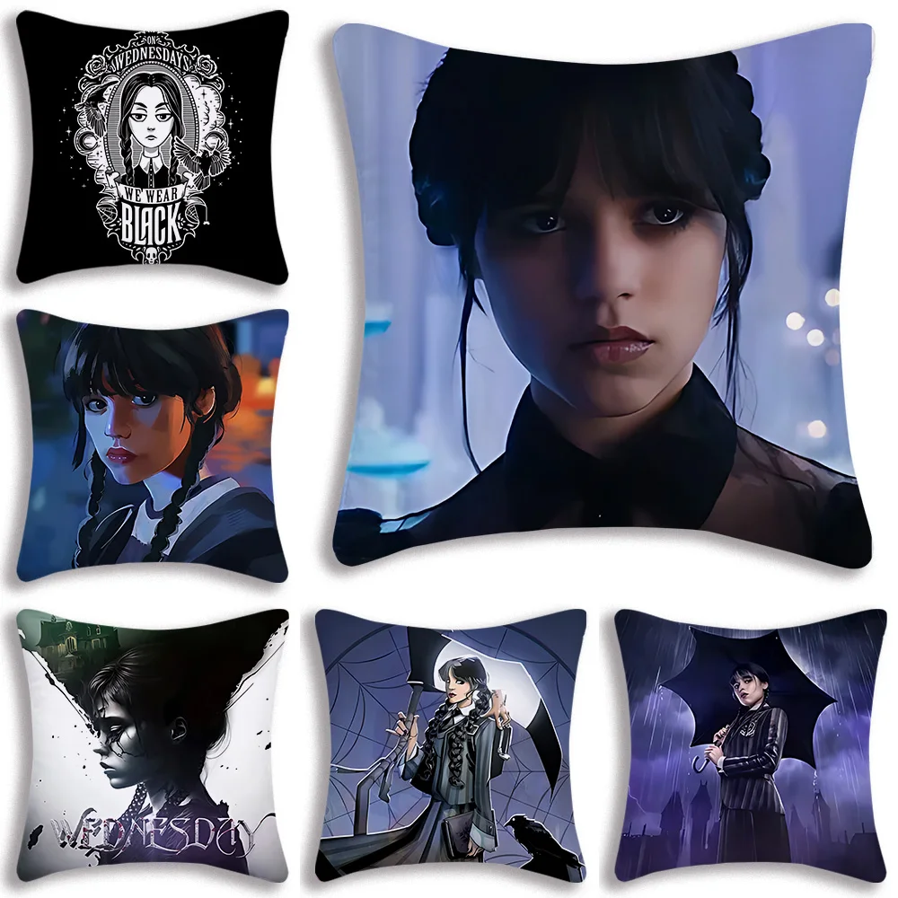 

American Movie TV W-Wednesdays Addams Pillow Covers Cartoon Sofa Decorative Home Double-sided Printing Short Plush Cushion Cover