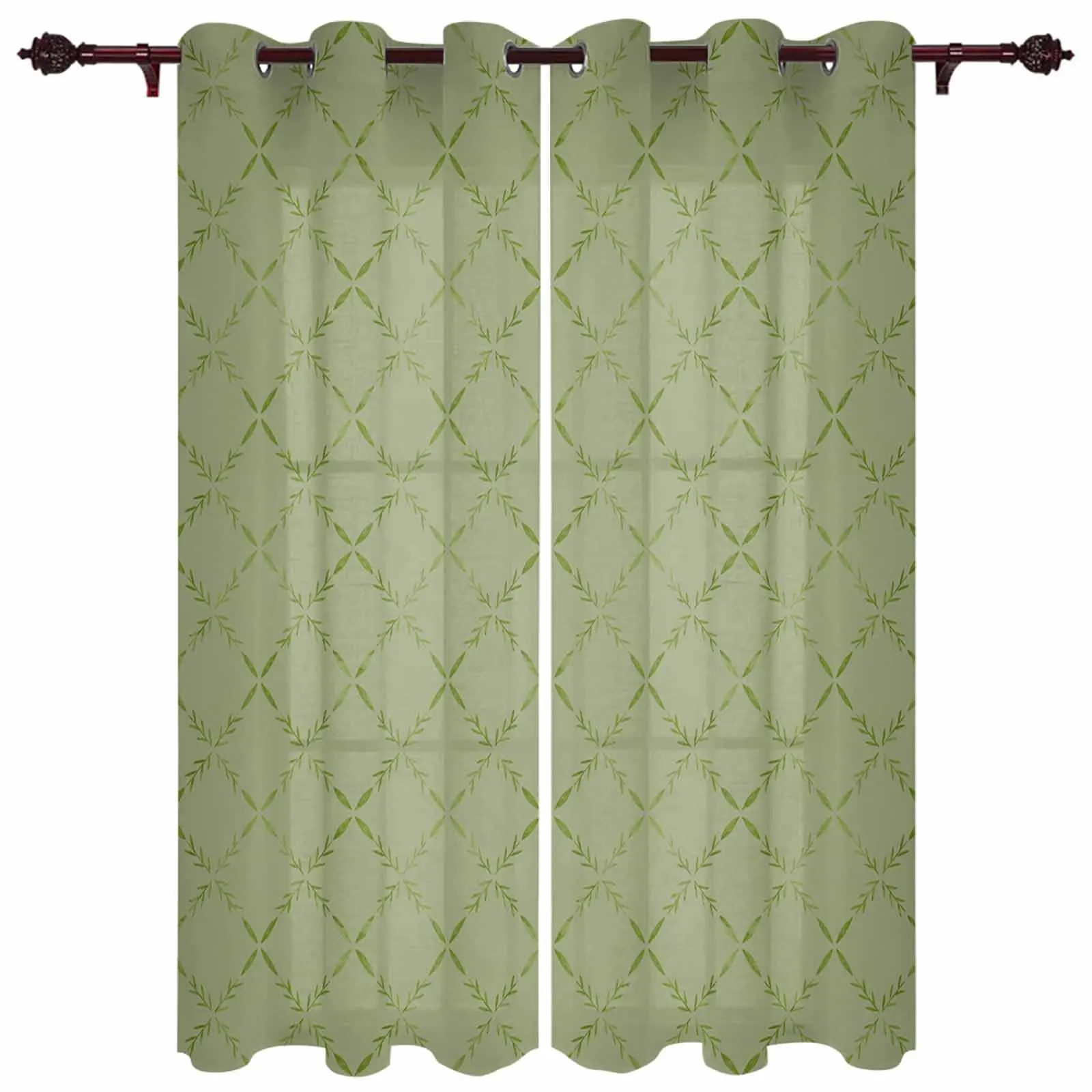 Diamond Grid Texture Sage Green Modern Panels Hall Curtains for Living Room Bedroom Window Curtains Hotel Drapes