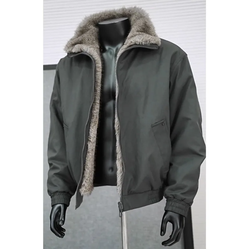 يتم ارتداء معاطف الزوجين السميكة المصنوعة من الصوف الشتوي للرجال سترات مبطنة بالقطن ذات لونين فضي وأزرق ثقيل على كلا الجانبين #3