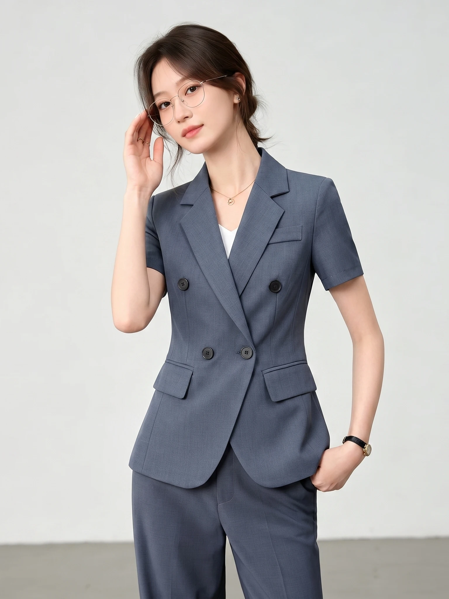 Gray Short Sleeve Professional Suit Jacket Women's Summer New Interview Formal High-End Feeling Office Lady Suit Set
