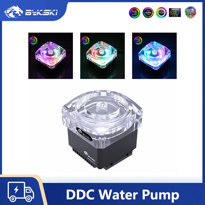 Pompa Bykski DDC z podświetleniem A-RGB PWM, maksymalny przepływ 600 l/h, maksymalny wysięgnik 6 metrów, maksymalna prędkość 5000 obr./min, model CP-PMD3COV-X
