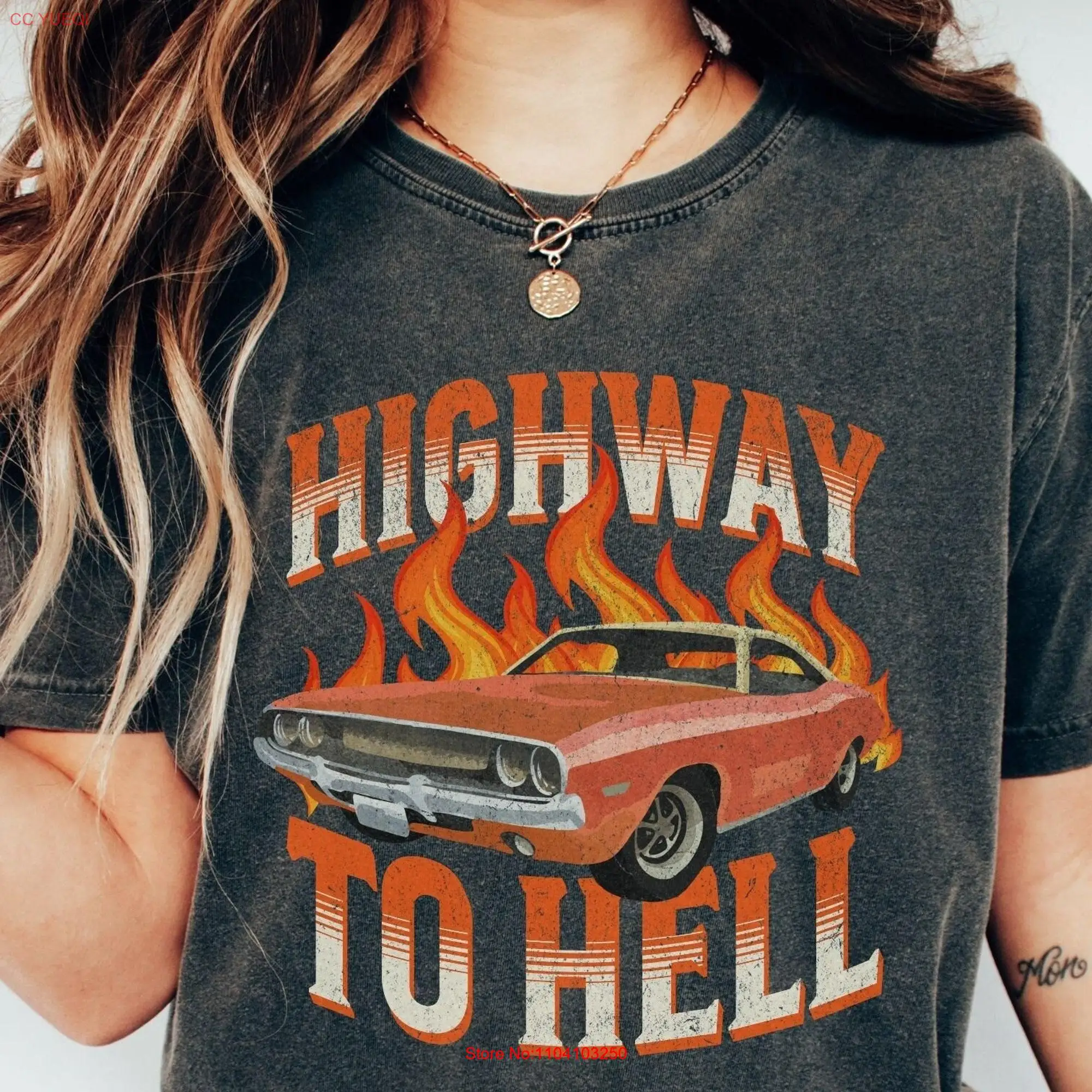 Vintage Wash Comfort Colors T Shirt Retro Distressed Muscle Car 70s Highway to Hell Trendy Oversized