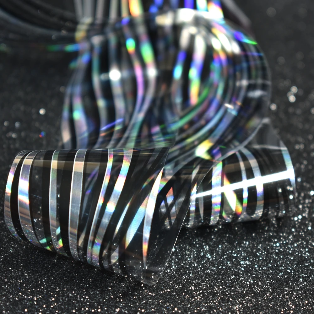 1 Roll of 100x4cm Nail Art Polish Glue Transfer Foil Tips Sticker Black Silver Clear Wind Style