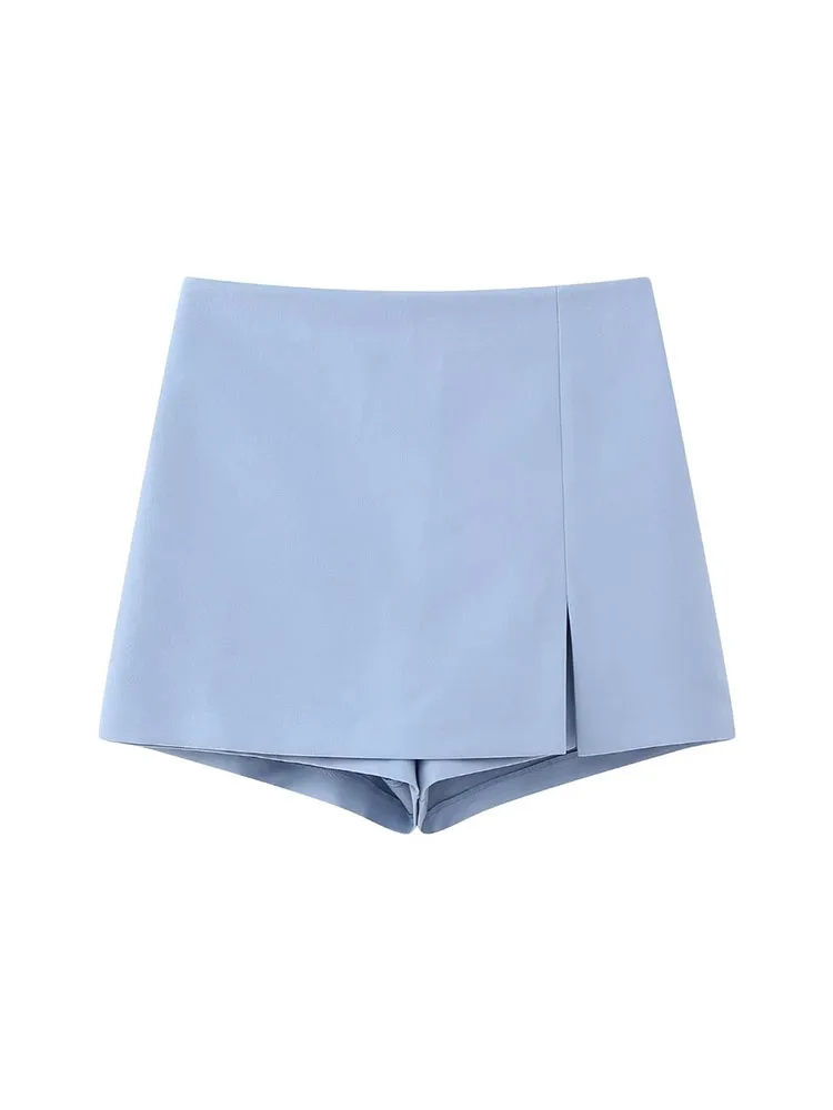 

Women summer New Chic Fashion Split design Solid slim Shorts Skirts Vintage High Waist Side Zipper Female Skorts Mujer 1478/236