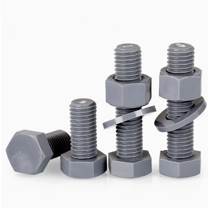 10-60sets Grey PVC Outer Hexagon Screw Nut Washer Combination Set Hex Head Screw Plastic Insulated Bolt M3 M4 M5 M6 M8 M10 M12