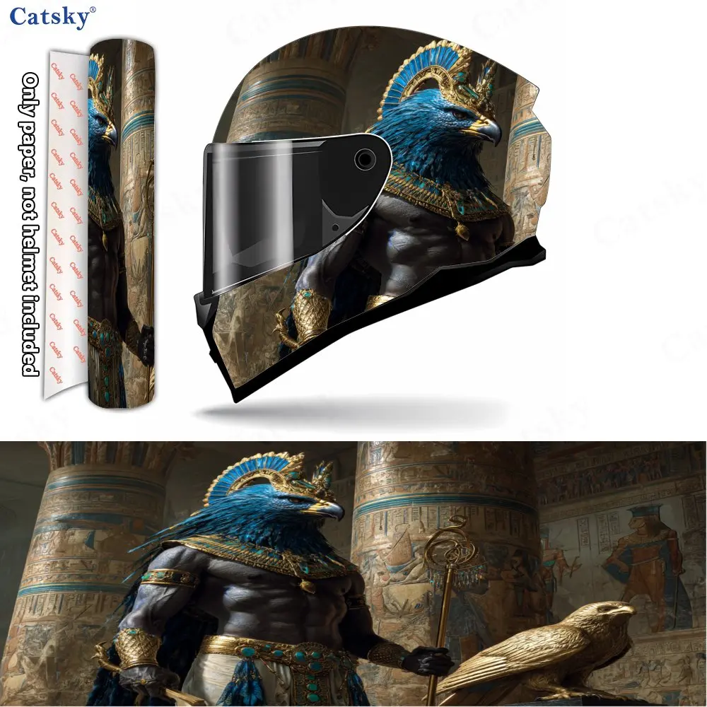 Ancient Egyptian Deity with Eagle - Head Pattern Helmet stickers , PVC Material Multifunctional Helmet Stickers, Scratch-Resista