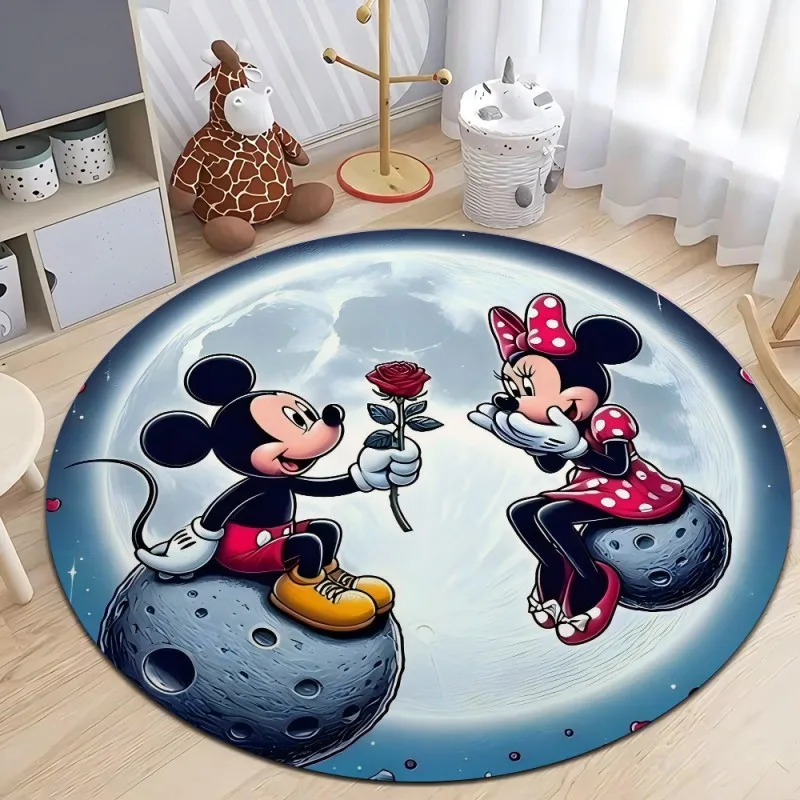 MINISO Disney Mickey and Minnie Mouse Round Rugs Kids Bedroom Carpet Living Room Nonslip Floor Mat Sofa Rugs for Home Decor Rug