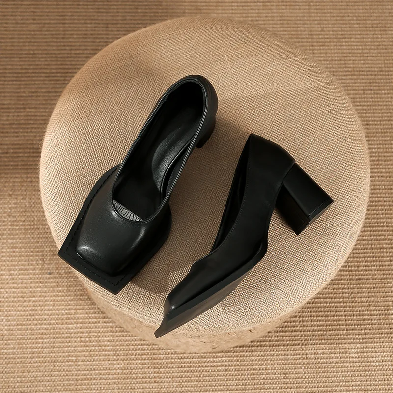 

Женские осенние туфли на одинарной платформе, легкий рот, средний каблук, квадратная головка, парус, толстый каблук, высокие каблуки, ретро-стиль