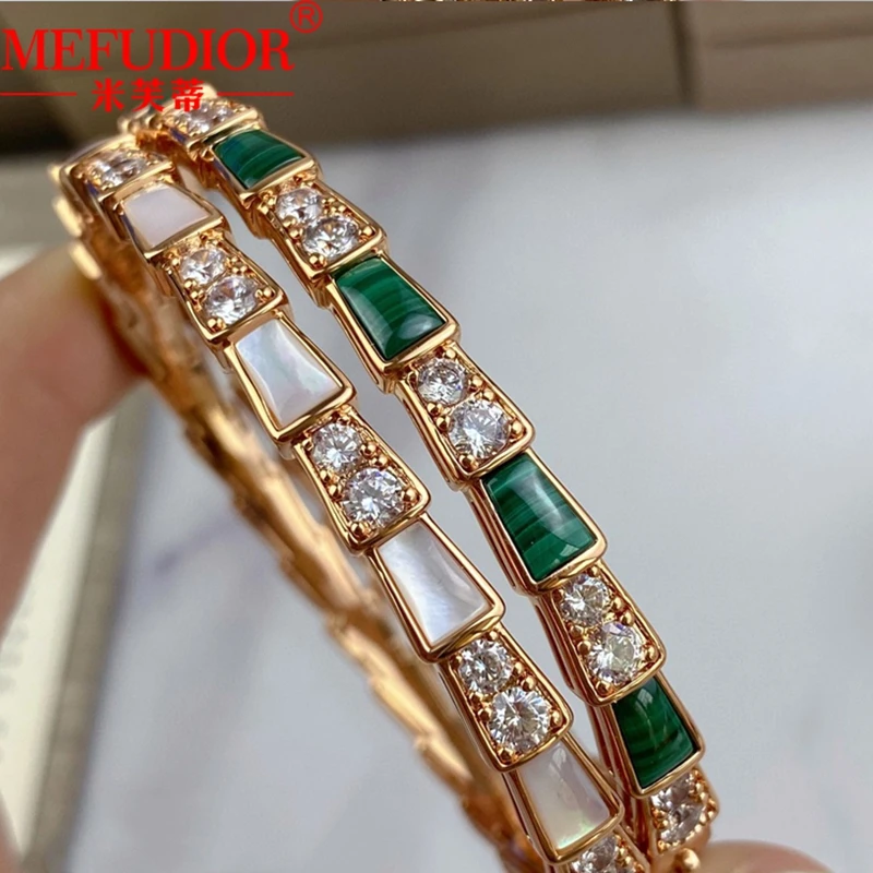 

925 Plated Rose Gold Color Snake Bracelet White Beige Stone Inlaid Moissanite Diamond For Women Bangle Luxury Jewelry Party Gift