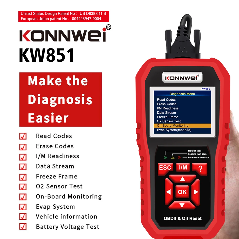

KONNWEI Автомобильный OBD2 диагностический сканер Масляный сервисный свет Сброс считыватель кодов неисправностей автомобиля Свет неисправностей двигателя Автомобильный OBD2 диагностический инструмент