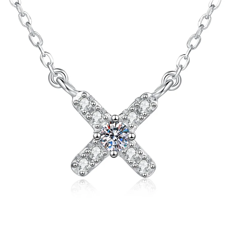 

ZFSILVER Fashion Trendy Classic s925 Silver Moissanite Design Letter X Necklace For Charms Women Accessories Jewelry Gifts XL486