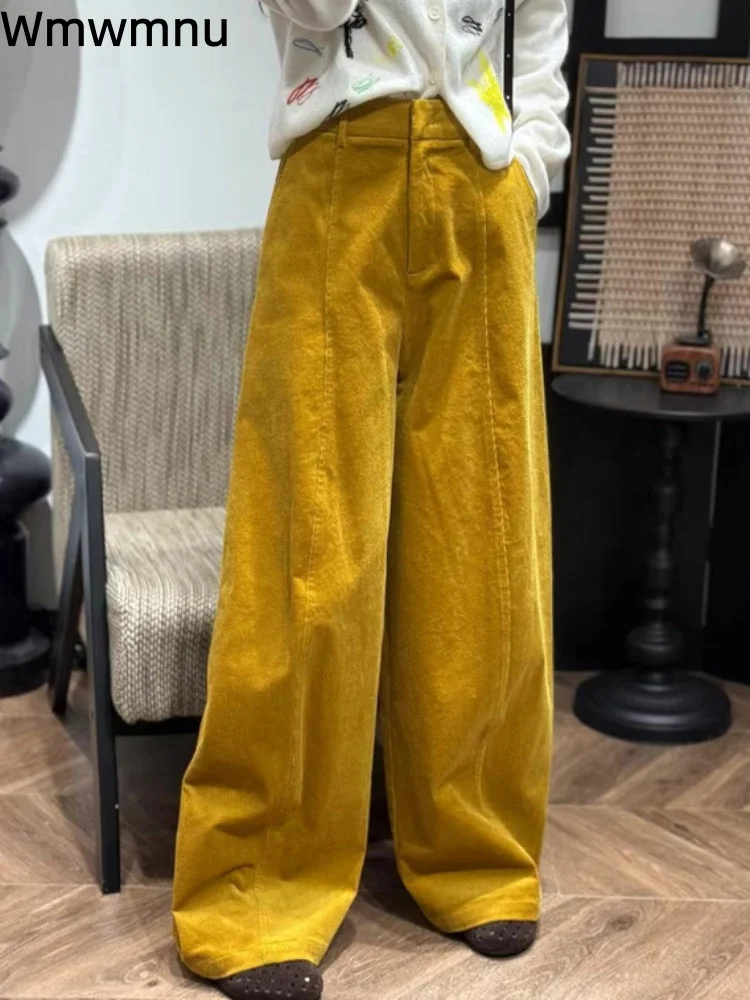 

Вельветовые прямые брюки с высокой талией, женские повседневные широкие брюки, новые утолщенные теплые корейские модные брюки Calcas