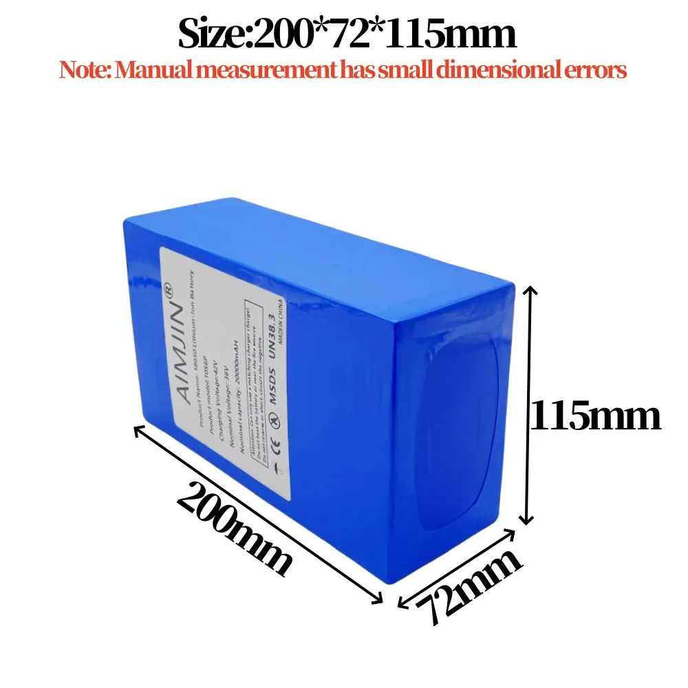 Batterie Li-ion Rechargeable haute capacité 18650 10S6P 36V 20000mAh, BMS intégré, adaptée à la batterie de Scooter électrique