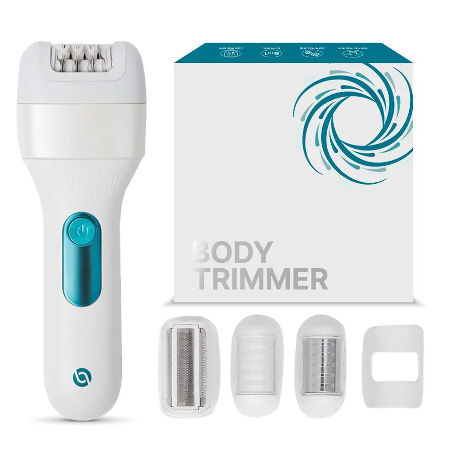 

Устройство для удаления волос на теле V3 для женщин и мужчин, аккумуляторная батарея 5 в 1, с 5 аксессуарами включает в себя бритвенную головку, пилку для ног, Cooli