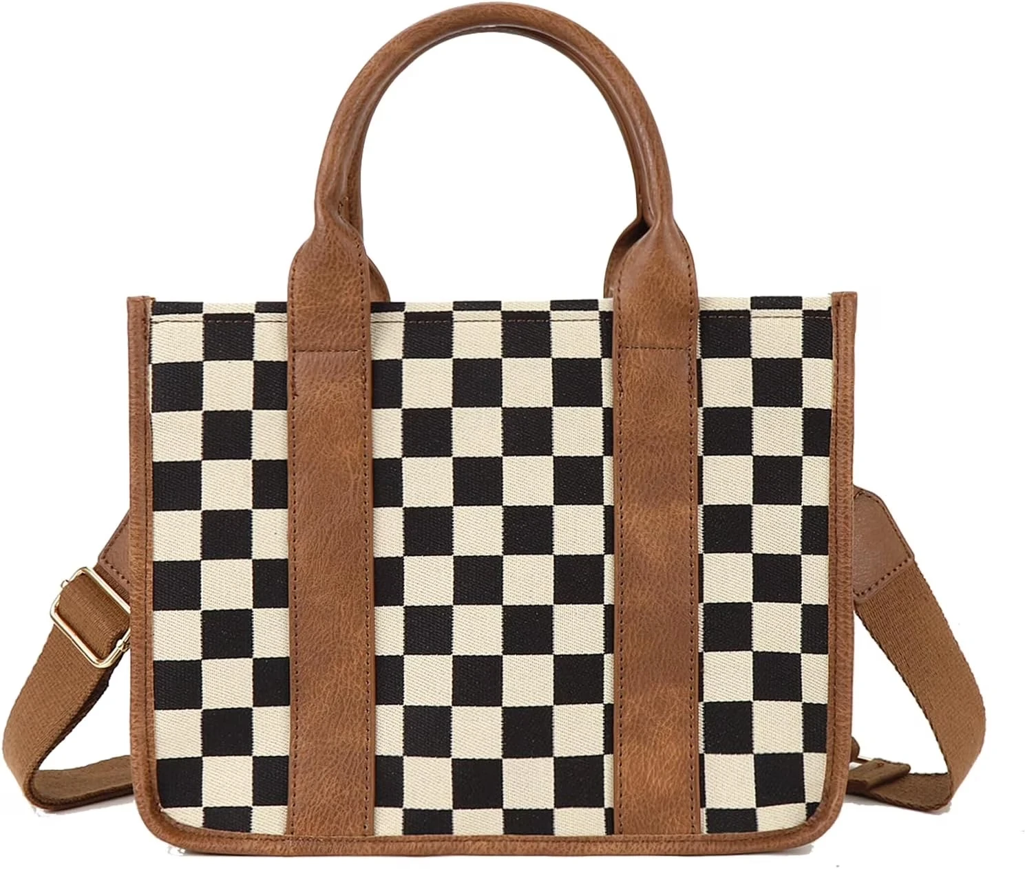 

Canvas Tote Bag for Women,Checkered Crossbody Bag Top Handle Purse Black and White Checkered Shoulder Bag with Strap