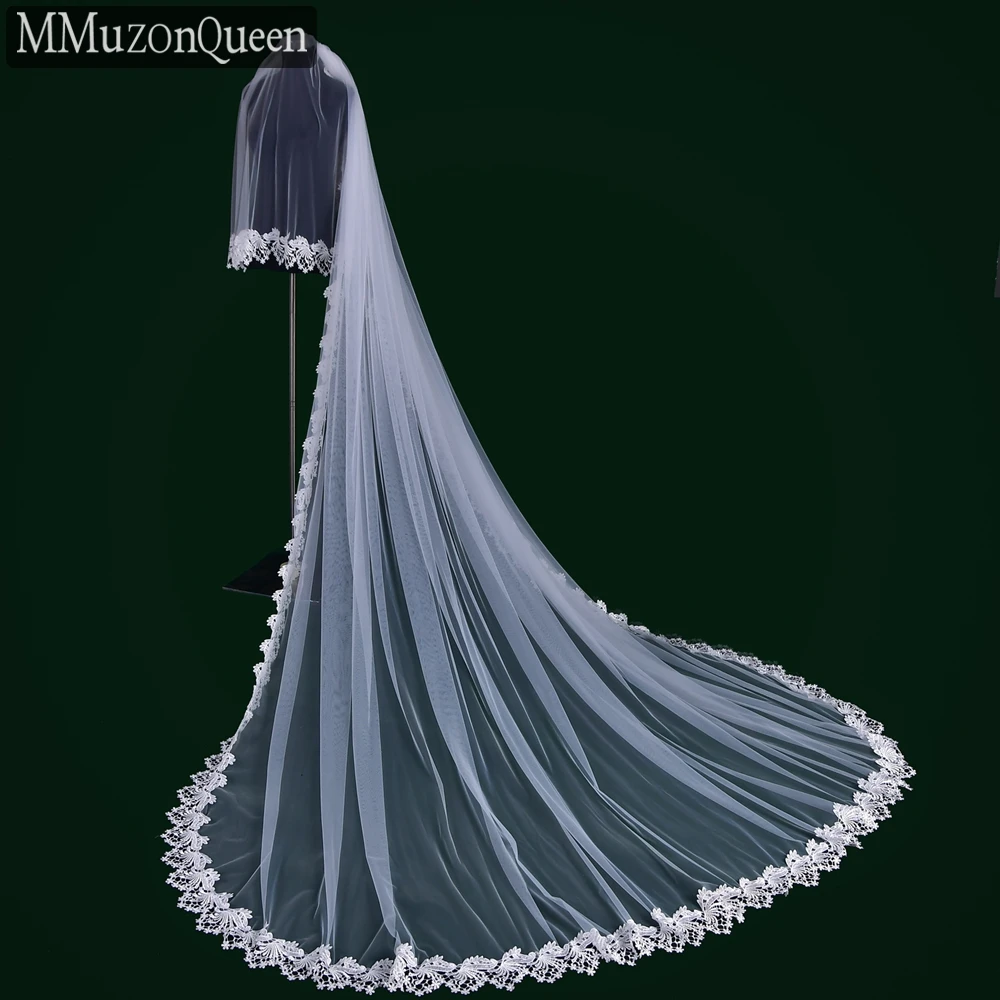 

MMQ M23 3M Long Fashion Sexy Lace Trim Band Blush Veil Scalloped Bride Princess Wedding Cathedral Accessories