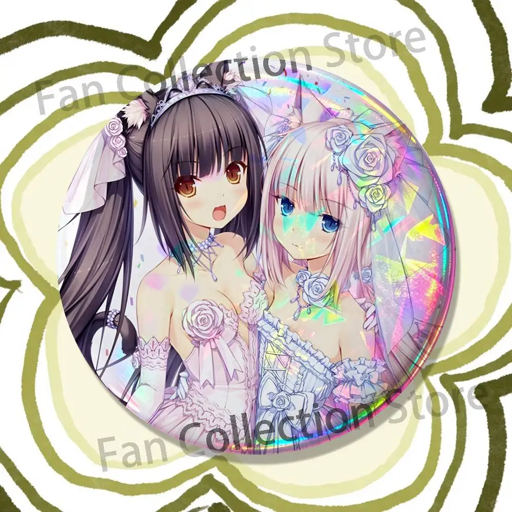 N-Nekopara Chocola Vanilla Enamel Pins Funny Cartoon Characters Badge Fashion Jewelry Accessories Round Snap-in Brooch Backpack
