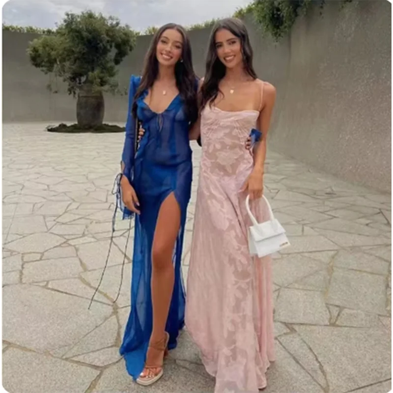 فستان صيفي لطيف مثير بدون أكمام بدون ظهر مزين بالزهور للنساء لقضاء العطلات والمواعدة فساتين طويلة للفتيات الحارة رداء نادي الحفلات