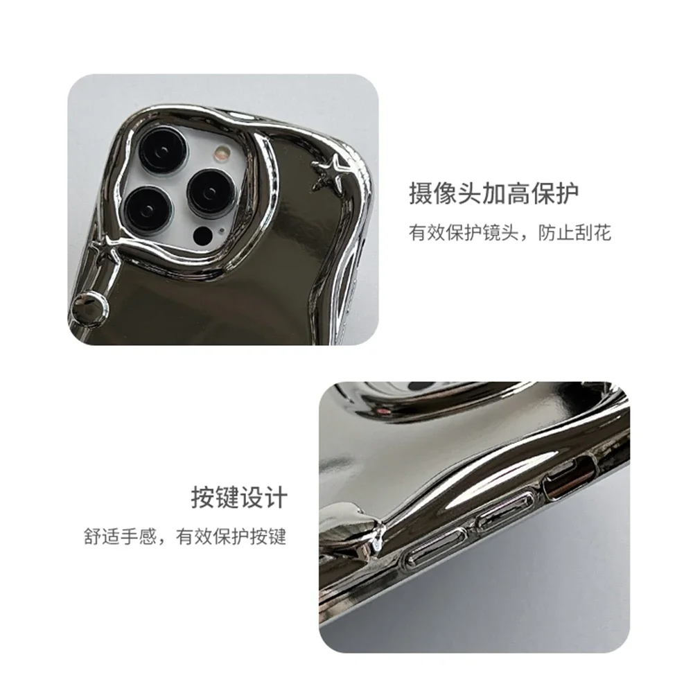 الفاخرة ثلاثية الأبعاد الحب القلب ستار حلقة حامل حامل جراب هاتف آيفون 11 16 15 برو ماكس 14 برو 13 12 الفضة حافة لينة غطاء سيليكون #6