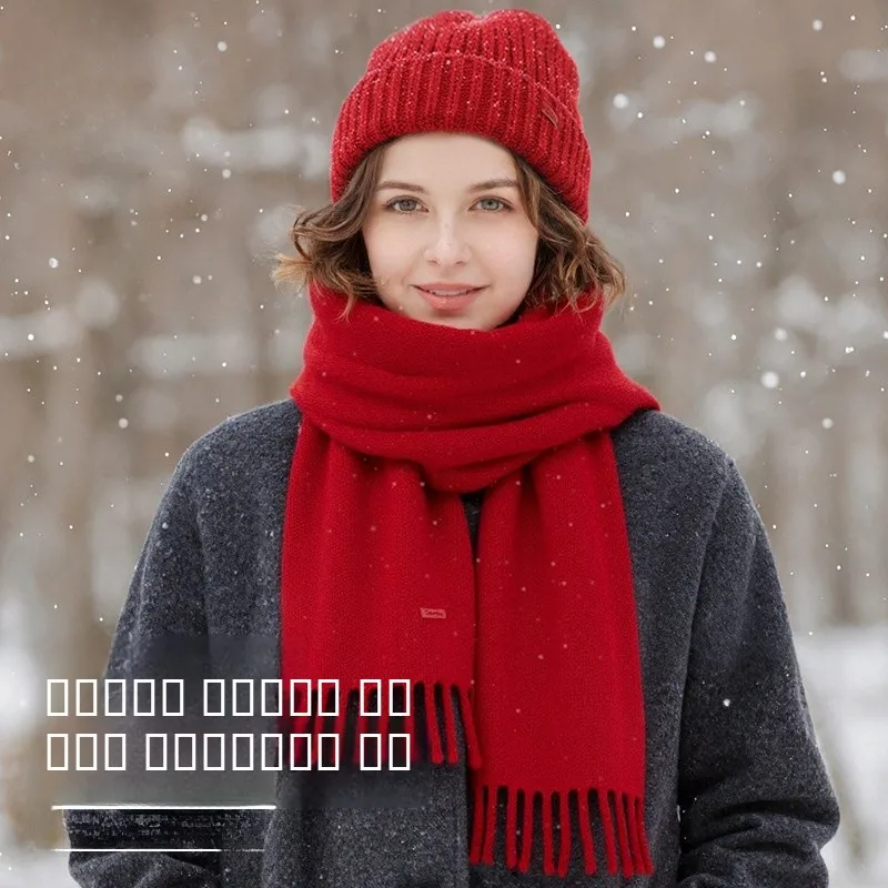 冬のニットウール手袋帽子スカーフセット通気性タッチスクリーン女性用手袋男性用帽子女性用暖かくて快適