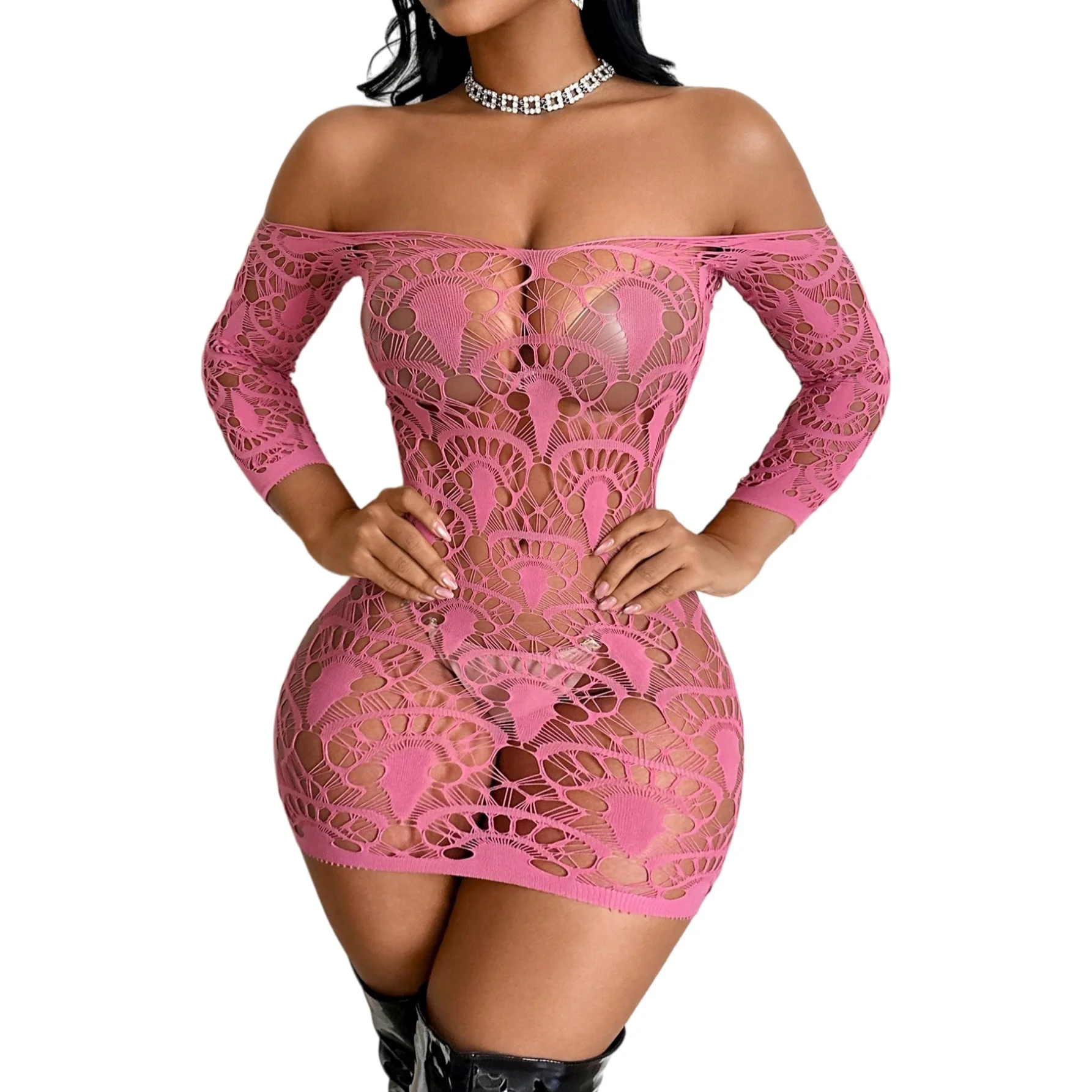 Hollow lingerie sexy Babydoll Underwear Intimo Tight jumpsuit Sleepwear Elastic,Mini Nightdress fishnet Clothing Party lenceria
