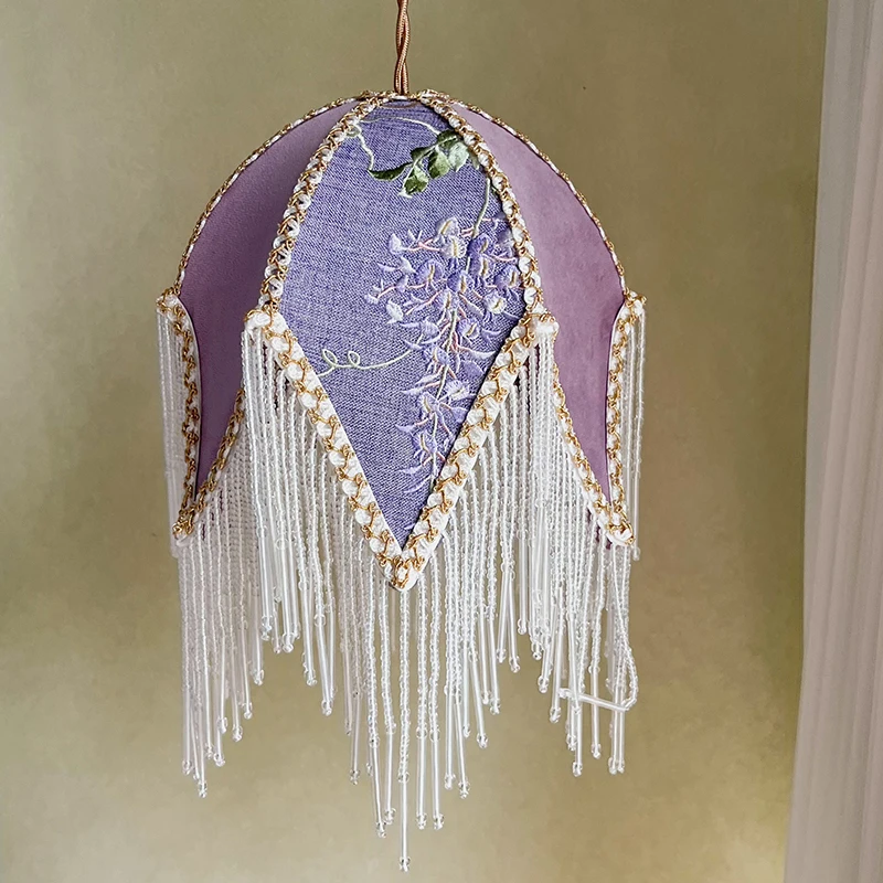 [Wisteria] Retro table lamp All copper bedside decoration three-dimensional embroidered bedside table lamp