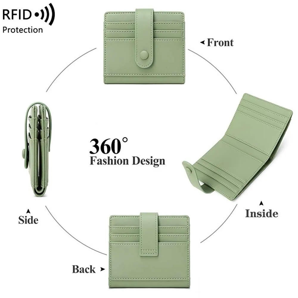 

Portable RFID Protection Wallet PVC Antimagnetic Short Folding Purse Snap Button Multiple Card PU Card Bag School
