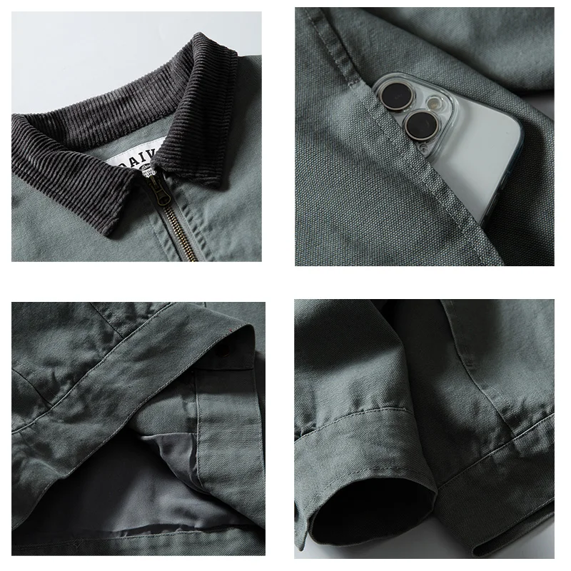 سترة Amekji الرجالية الكلاسيكية المصنوعة من القطن الخالص بياقة على شكل الفهد وسترة ديترويت من قماش الدنيم للربيع والخريف سترة من الجلد #3