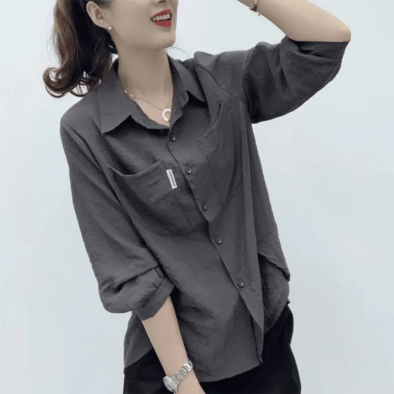 New Shirt Fashionable Mother Casual Three-quarter Sleeves Early Autumn Loose and Versatile Shirt Slim and Stylish Top