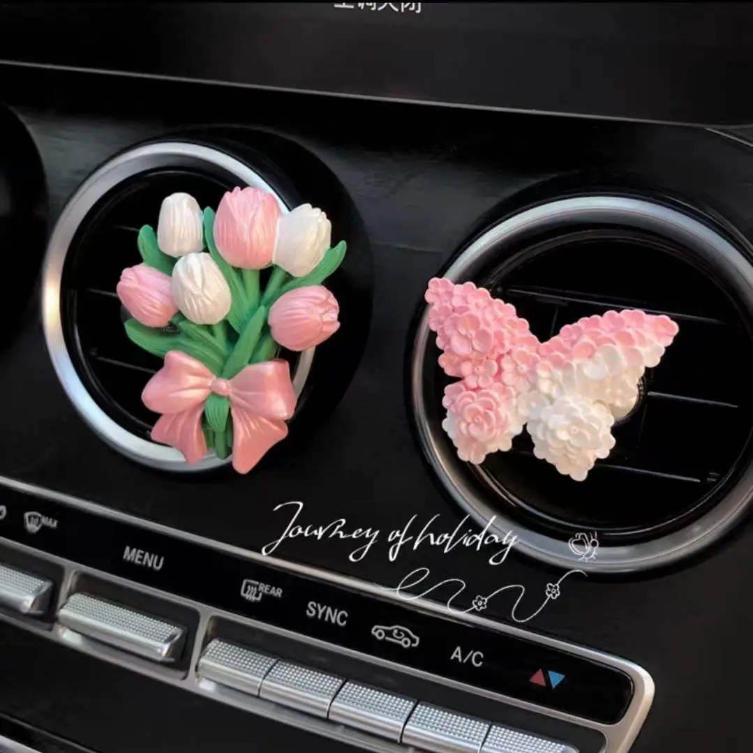 Car Aromatherapy Pendant Tulip Ornament Diffuser Stone Ornament Perfume Fragrance Flower Air Conditioner Air Outlet High-end