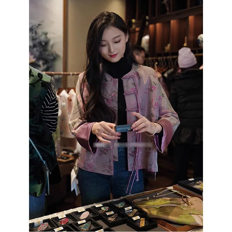 

New Chinese Sle Women's Purple Print Jaet Fem 2025 New Tang Costume High-End Sensation Super Beautiful National Sle ...