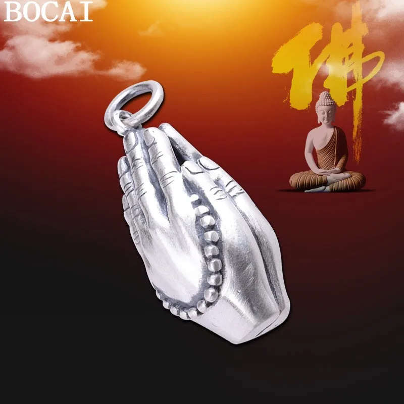 BOCAI New S925 Silver Amitabha Buddha Hand Pendant Buddhist Personality Good Luck For Men And Women Pendant