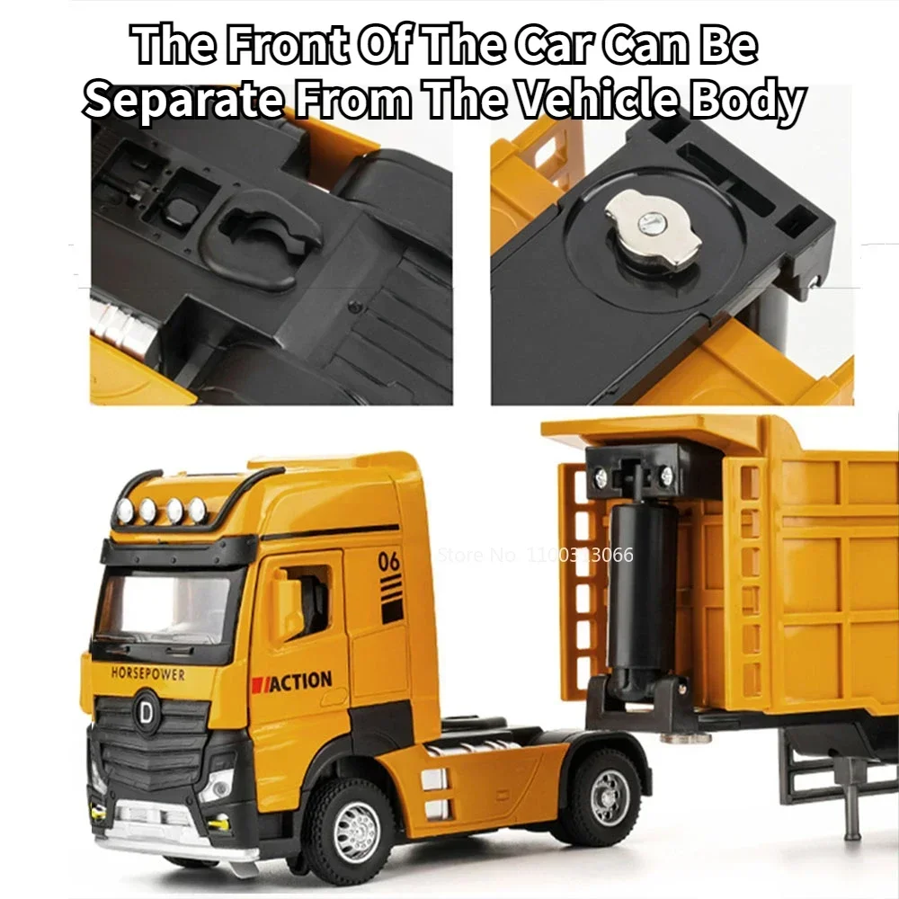 1/50 Alloy Extended Dump Truck Model Toys Metal Diecasts Car Light Sound Pull Back Engineering Vehicle for Kids Gifts Collection