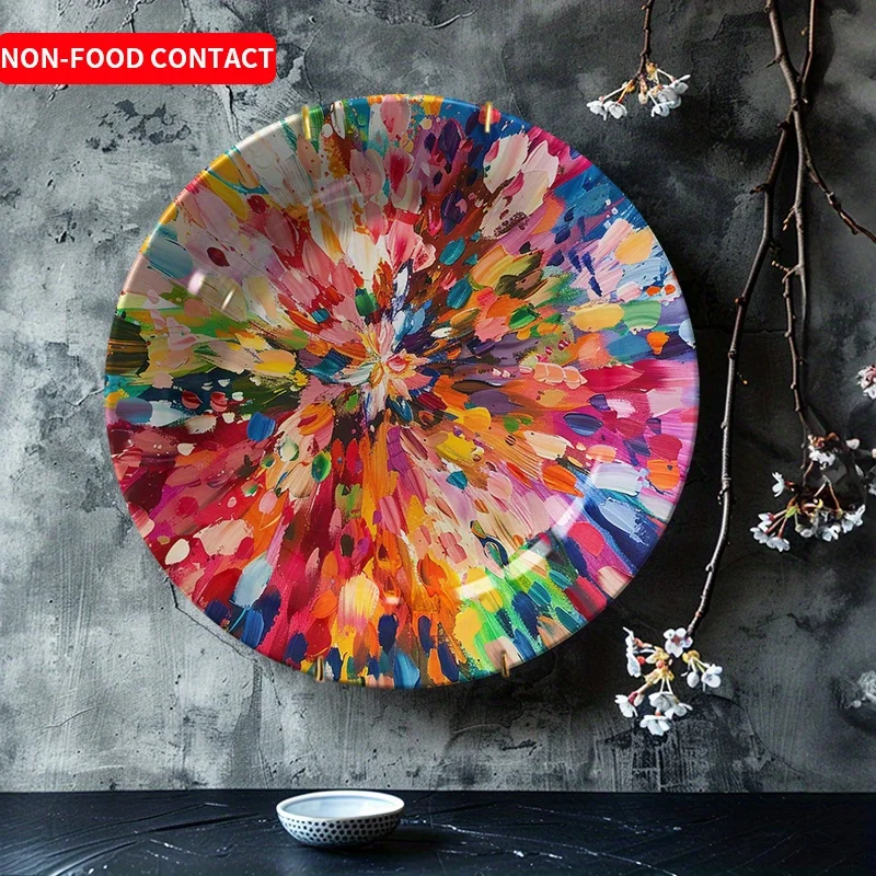 1pc Hand-Painted Modern Ceramic Decorative Plate - Round Non-Food Contact Wall Hanging Plate with Floral Art, Elegant