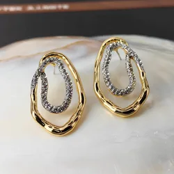 Vintage Metal Irregular Crystal Earrings for Women European And American Style Personality Exaggerated Party Jewelry Gifts