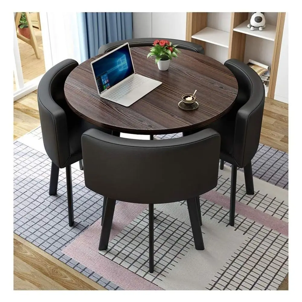 

Conference Room Coffee Table Set w 4 Chair, SpaceSaving Furniture Club Business Hotel Lobby Reception Round Wooden Dining Table