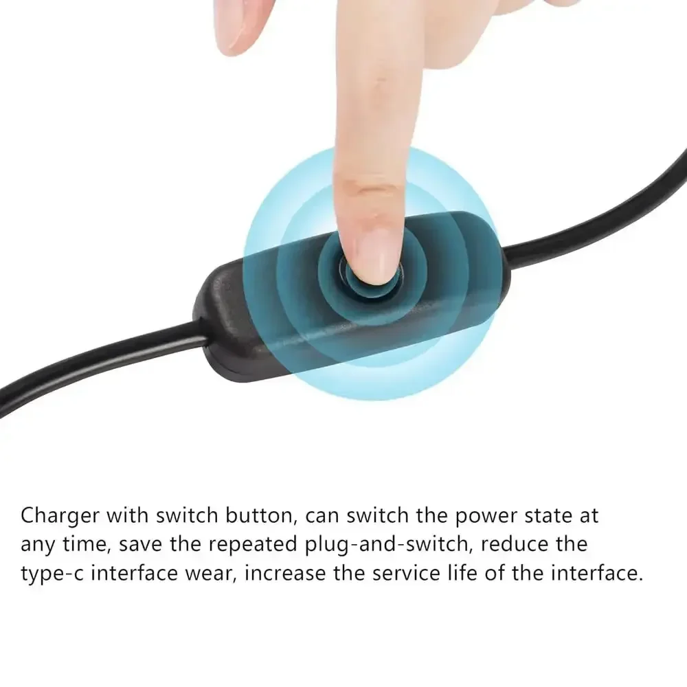 2 in1 USB Type C Extension Cable with On/Off Switch Button USB-C PD to Micro USB / DC 5.5x2.1mm Power Cord 5V Universal Type-C