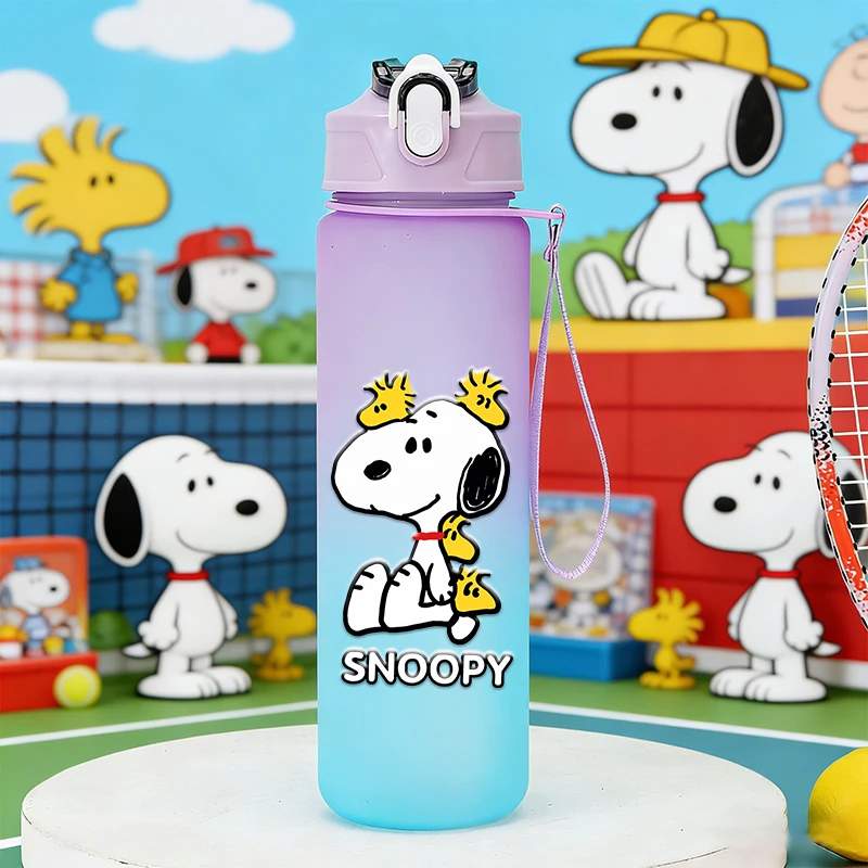 

750ML Snoopys Series Straw Cup Frosted Cartoon Dog Water Bottle Progressive Color Outdoor Sport Fitness PC Kettle Birthday Gift