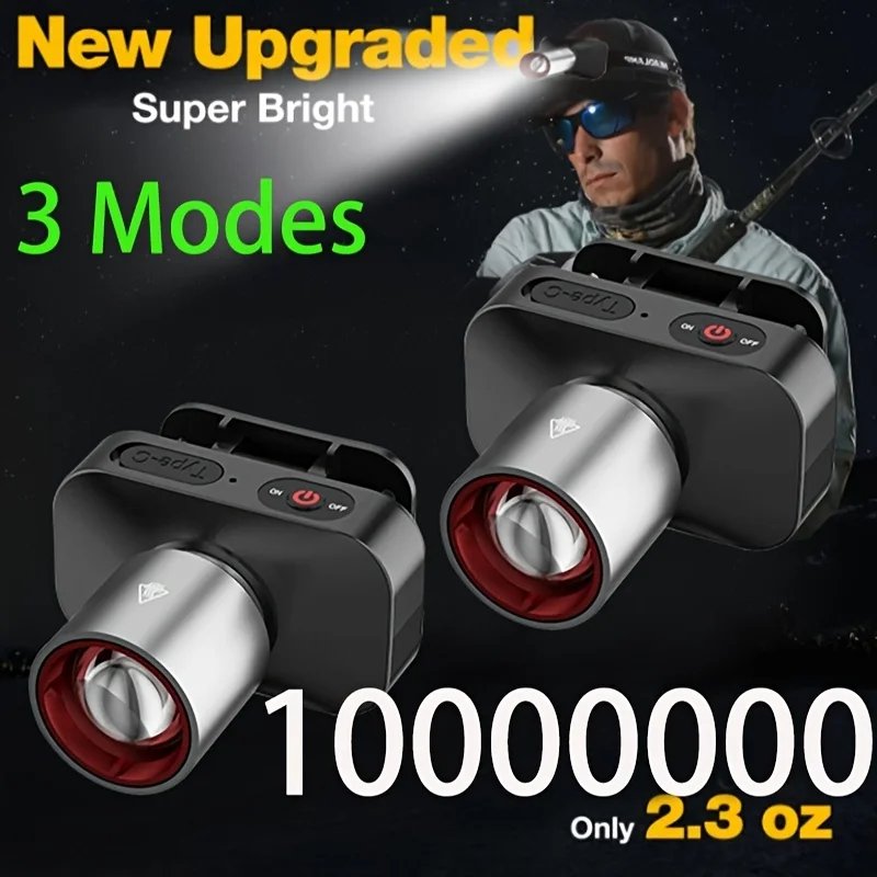 2/1pc Ultra-Bright LED Headlamp Rechargeable Headlight 3 Modes USB Charging Head Lamp for Auto Repair Camping Fishing Cycling