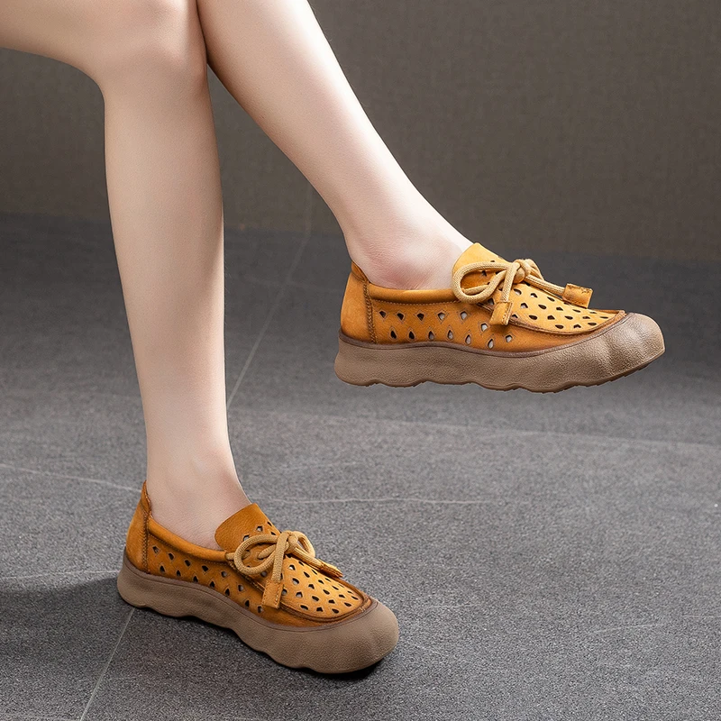 AIYUQI  Women's Hole Sandals 2025 New Non-slip Hollow Casual Shoes Women Shoes Large-Size Genuine Leather Flats female Sneakers