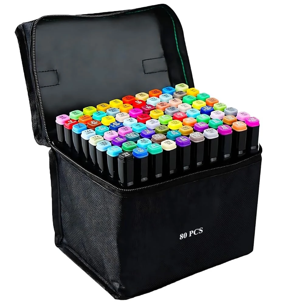 

80 Colors Alcohol Markers with Base Art Drawing Markers Set for Adults Painting,Coloring,Sketching, Comics, Illustration- Ref