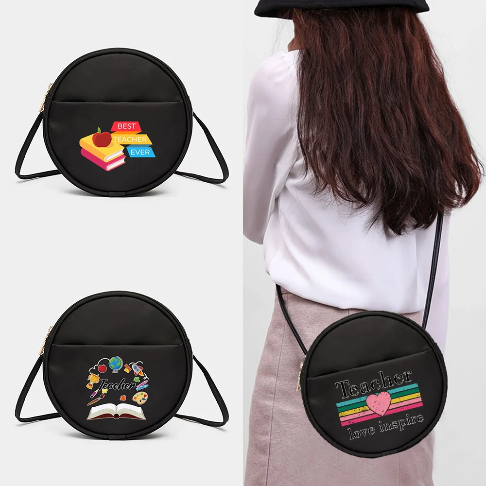 Womens Crossbody Storge Bag Teacher Series Pattern Round Messenger Shoulder Top-Handle Bags High School Messenger Bag LadyClutch