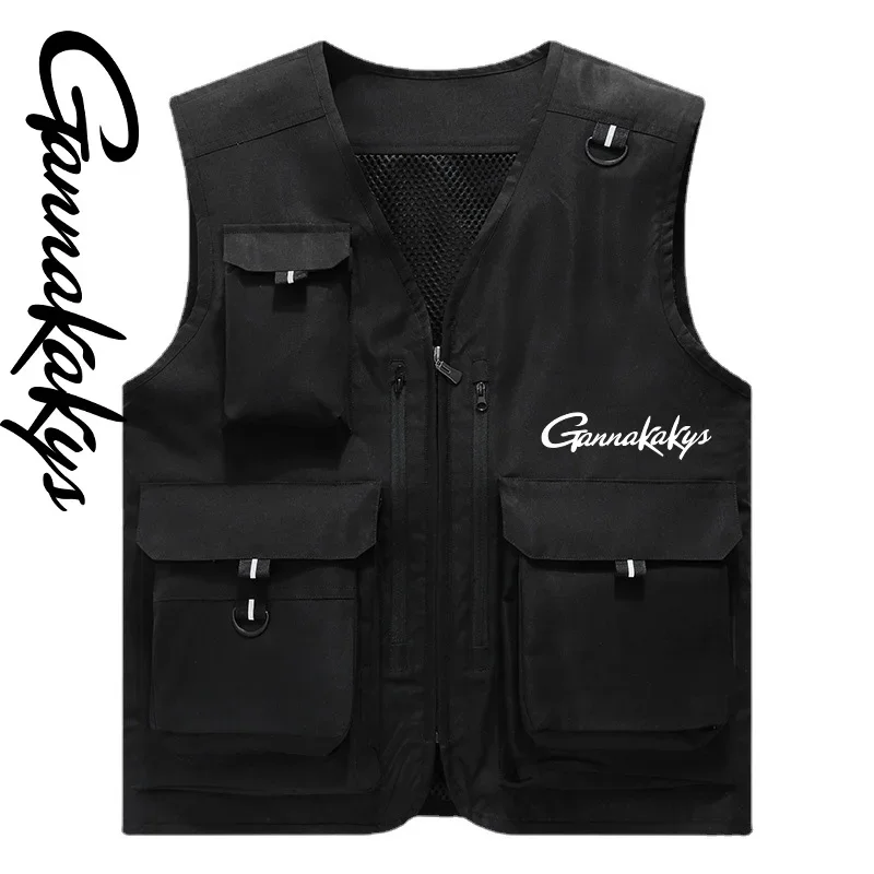 2024 Fashionable multi pocket fishing vest jacket Men's outdoor fishing sports vest Men's summer casual sleeveless jacket vest