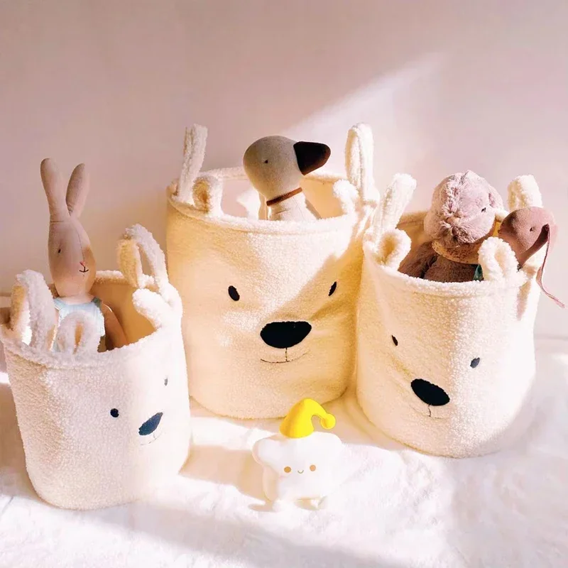 Lambswool Pet Toys Snacks Canvas Storage Basket Bear Dirty Clothes Basket Children\'s Toys Super Soft Touch Charpa Cotton