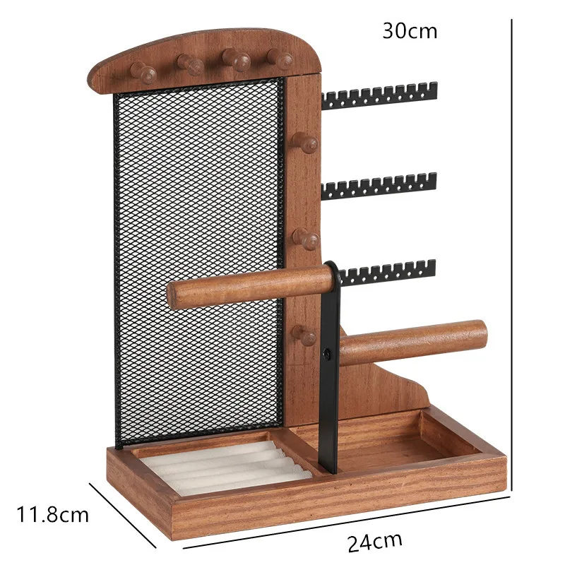 Jewelry Organizer Stand Wooden Multi-Tier Jewelry Display Rack,Anti-tangle Necklace Holder,Jewelry Stand with Velvet Tray